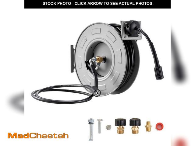 Lot 74-14468639 - SVOPES Retractable Pressure Washer Hose Reel, 65 ft. x 1/4 in. Steel, 3200 PSI, Auto-Rewind, Wall/Fl...