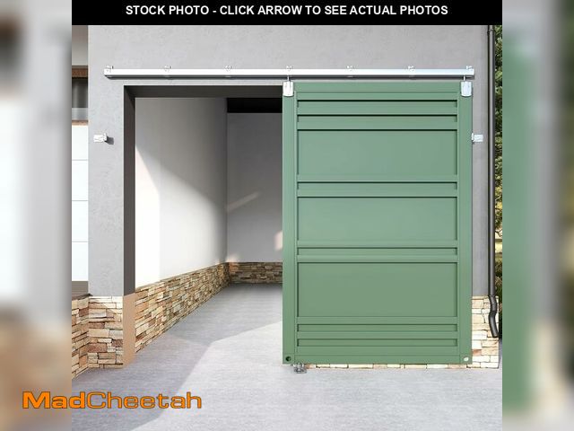 Lot 74-13698061 - HARDJULAN 8FT Heavy-Duty Galvanized Steel Exterior Sliding Barn Door Hardware Kit, 450 lbs Capacity,...