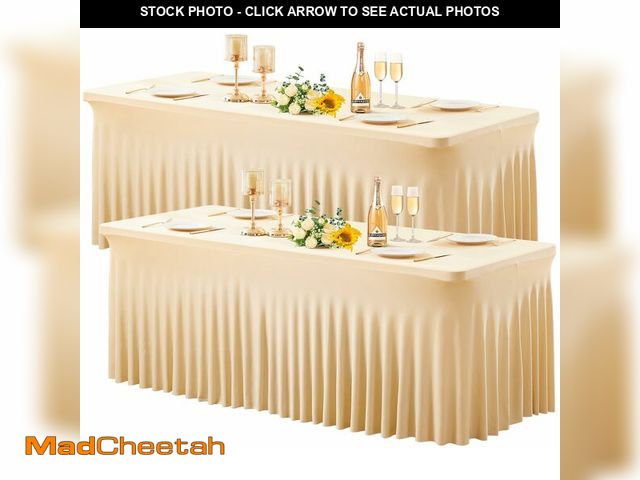 Lot 74-12718934 - Wish Care 2 Pack Champagne Spandex Table Clothes for 6 Foot Rectangle Tables, 6FT Wrinkle Free Fitte...