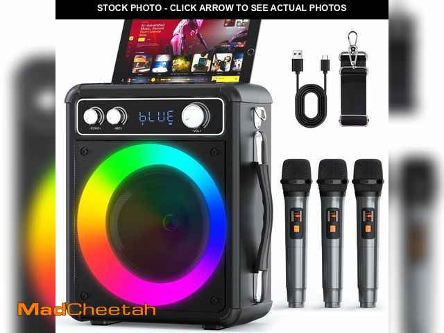 Lot 74-13631604 - VOSOCO Karaoke Machine, Portable Bluetooth Karaoke Speaker with 3 Wireless Rechargeable Microphones,...