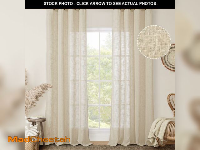 Lot 74-13962419 - LAMIT Light Filtering Sheer Linen Curtains 102 inches Long, Linen Textured Semi Sheer Bronze Grommet...