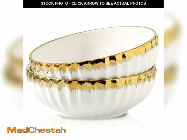 Lot 74-13716800 - LETAOTAO Serving Bowls, 10 inch Extra Large Salad Bowl Set of 2, Ceramic Bowl with Gold Trim, Kitche...