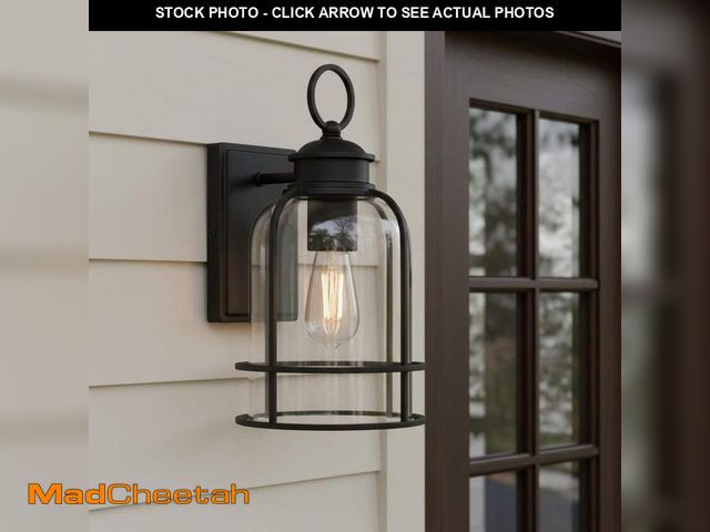 Lot 74-14114044 - Quoizel Camberly 14.63 in. 1-Light Matte Black Outdoor Hardwired Wall Lantern Sconce with Clear Glas...