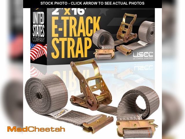 Lot 74-14315391 - US Cargo Control E Track Strap 2" x 16', 4,400 LBS Break Strength, Gray Heavy Duty E Track Ratchet S...