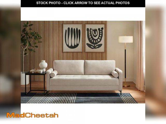 Lot 74-12289227 - StyleWell Goodwin 75.6 in. Square Arm Fabric Rectangle Mid-Century Modern Sofa with Throw Pillows in...