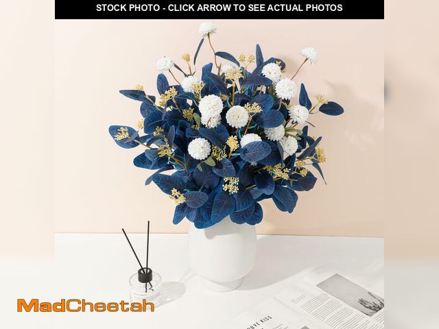Lot 74-14207746 - Dallisten Fake Flowers for Vase, 16 pcs Faux Silk Pompom Mum Artificial Flowers with Eucalyptus Stem...
