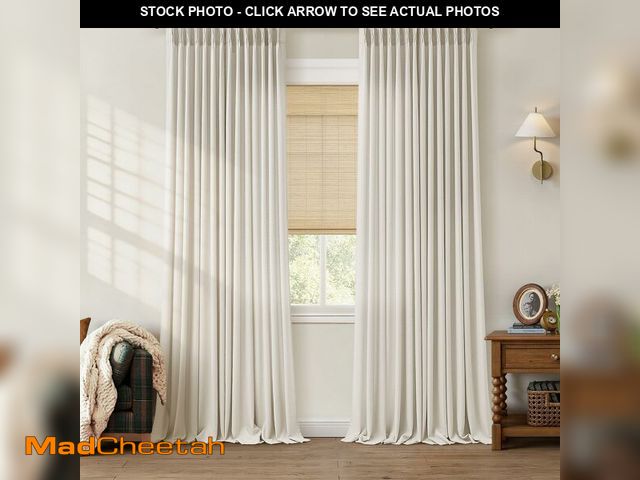 Lot 74-14051738 - Pinch Pleated 90 Inch Linen Curtains for Living Room Bedroom 2 Panels Cream Natural Memory Trained P...