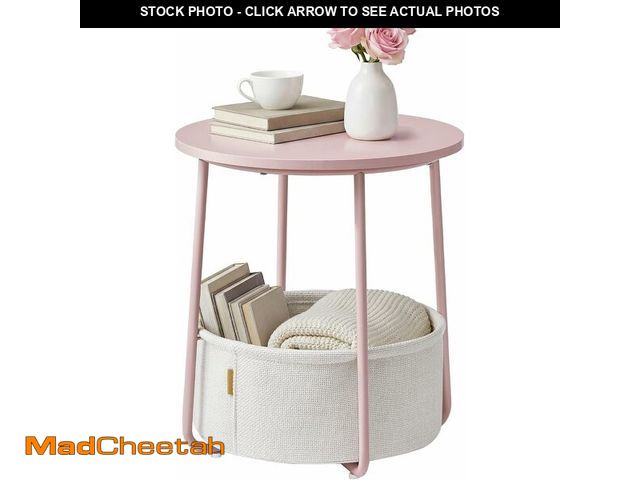 Lot 74-14305884 - SONGMICS HOME Small Side Table, Round End Table, 2 Tier Nightstand with Basket, U Shaped Steel Legs,...