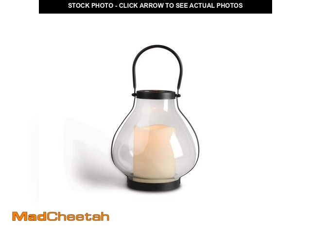 Lot 74-14242360 - Hampton Bay 8.25 x 10.25 In. Metal and Glass School House Black Lantern with LED Candle - USED