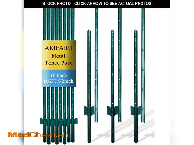 Lot 74-14250595 - ARIFARO Metal Fence Posts 6 Feet assemblable,Pack of 10,Sturdy Duty No Digging Garden U Post for Wir...
