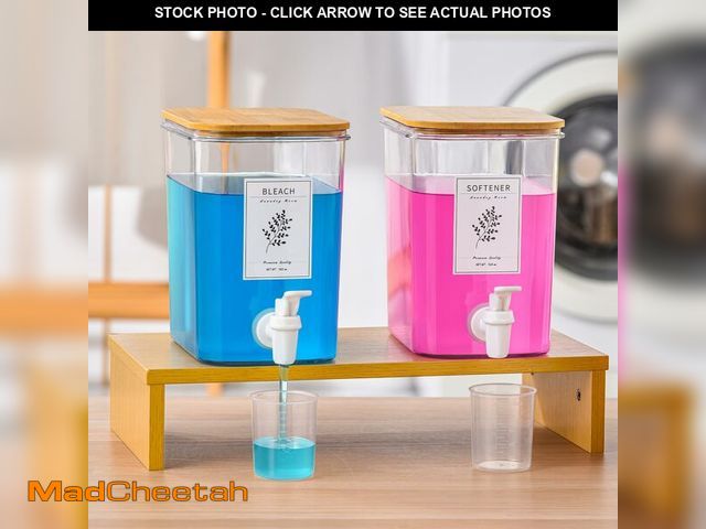 Lot 74-13719309 - RoleDes Liquid Laundry Detergent Dispenser Set with Shelf and Bamboo Lids for Laundry Room Organizat...