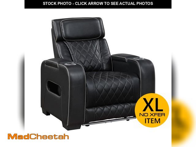 Lot 74-12534216 - Lazzara Clumber Black Faux Leather Power Recliner with Power Headrest, Cup Holders and Storage Arms ...