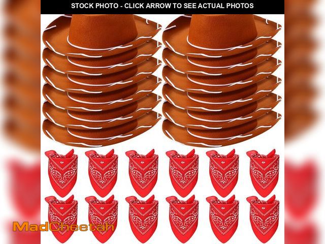 Lot 74-14143560 - 24 Pieces Cowboy Hats and Bandanas for Kids Western Cowboy Costume Hat Accessories for Toddler Child...