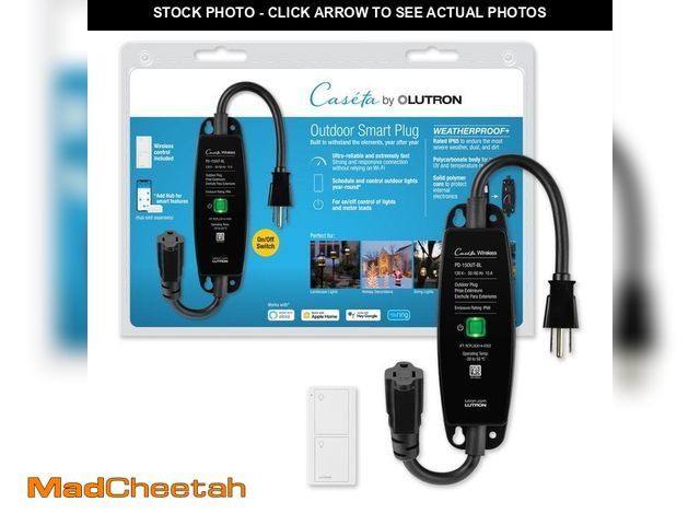 Lot 74-12517229 - Lutron Caseta Weatherproof+ Outdoor Smart Plug with Pico Remote for Landscape/String Lights, 15A On/...