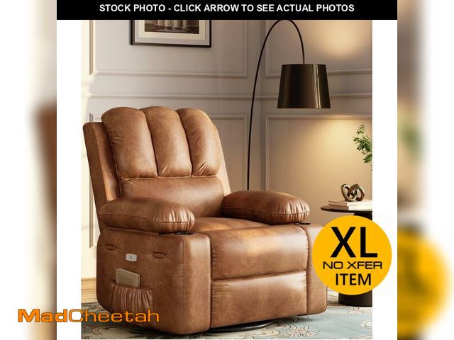 Lot 74-12689643 - Oversized 27 in Power Recliner Chair with Heat and Massage - 360ÃÂ° Swivel Faux Leather Rocking Cha...
