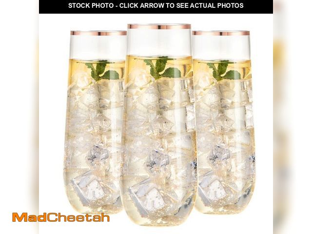 Lot 74-14265763 - Ciaell 24 Pack Rose Gold Plastic Champagne Flutes - 9 Oz Disposable Champagne Glasses - Stemless Mim...