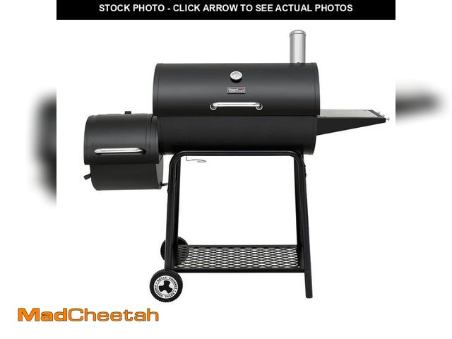 Lot 74-14325635 - Royal Gourmet Barrel Charcoal Grill 30 in Black, with Offset Smoker for Patio and Parties, Outdoor B...