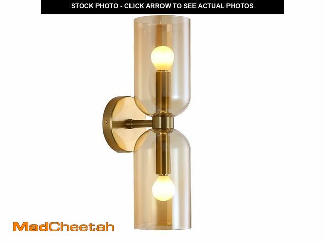 Lot 74-13949372 - EFINEHOME Minimalist 2-Light Gold Wall Sconces with Cylinder Glass Shades- Mid Century Vanity Wall D...