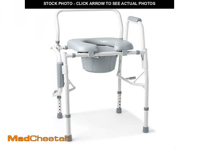 Lot 74-12137109 - Medline Drop Arm Commode Chair for Adults and Seniors, Padded Seat, Removable Pail, Splash Guard, Dr...