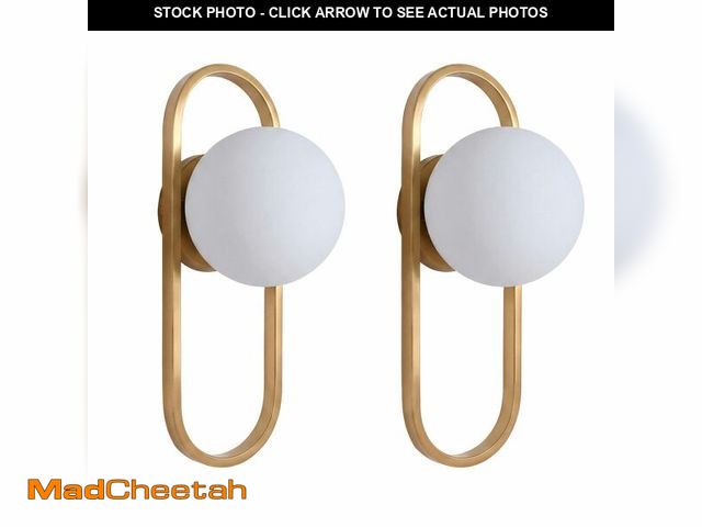 Lot 74-13566814 - Bektas Gold Wall Lamp Sconces Set of 2 with White Globe Glass Shade - Living Room &amp; Bedroom Wall...