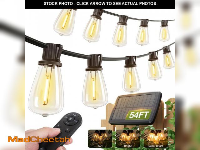 Lot 74-12432350 - addlon 54(48+6) FT Solar String Lights Waterproof,Patio Lights Solar Powered with Remote &amp; USB P...
