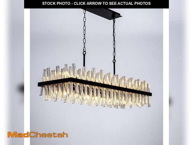 Lot 74-14614601 - TOCHIC Modern Black Crystal Chandelier, 43.7 Kitchen Island Crystal Chandelier, 20 Light Farmhouse L...