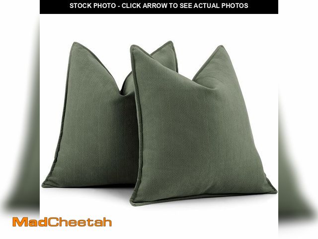 Lot 74-12980385 - ZWJD Army Green Pillow Covers 20x20 Set of 2 Chenille Throw Pillow Covers with Elegant Design Soft a...