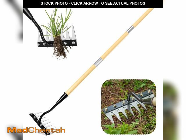 Lot 74-14148871 - Iron Weeding Rake with Long Handle 2.0, Upgraded 8 Teeths Garden Weed Puller Tool Heavy Duty Gardeni...