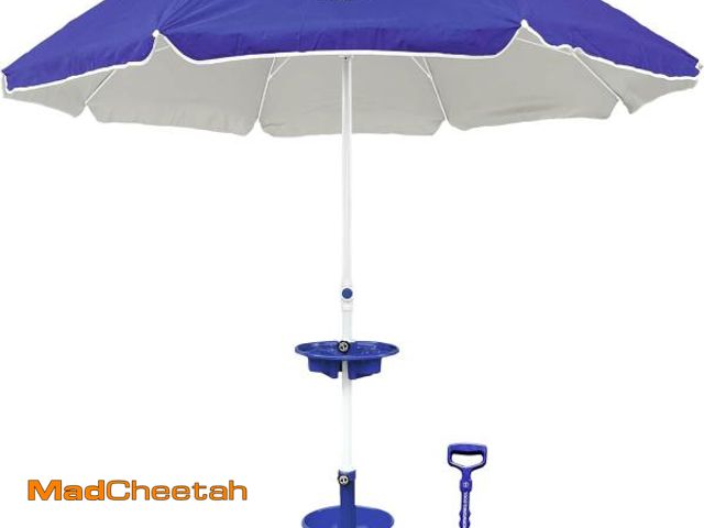 Lot 74-12136738 - AnchorWORKS.COOL Classic Beach Umbrella System - Includes AnchorONE Sand Anchor, 7.5 foot Umbrella (...