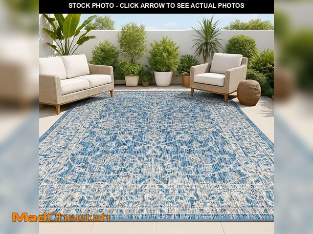 Lot 74-12760244 - JONATHAN Y Vine and Border Indoor Outdoor Area Rug 5X8 Navy/Gray, Palazzo Textured Weave for Backyar...