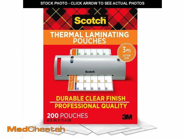 Lot 74-12669353 - Scotch Thermal Laminating Pouches Letter Size, 200 Count, 8.9 in x 11.4 in, 3 Mil - UNUSED
