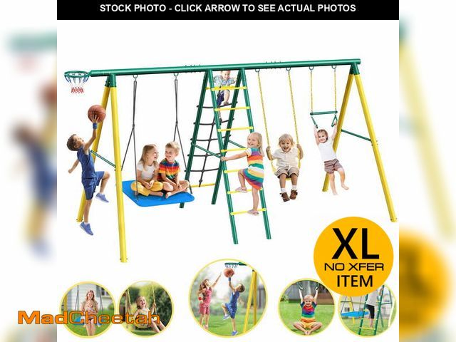 Lot 74-12803011 - Metal Swing Sets for Backyard,Heavy-Duty Outdoor Kids Playsets for Playground,Outside Toys with 2 Sw...