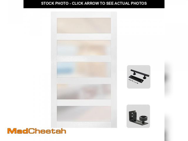 Lot 74-12388095 - S&amp;Z TOPHANDÃ 50 in x 84 in Glass MDF BarnDoor, PVC Surface, Simple DIY Assembly, with Senior Do...