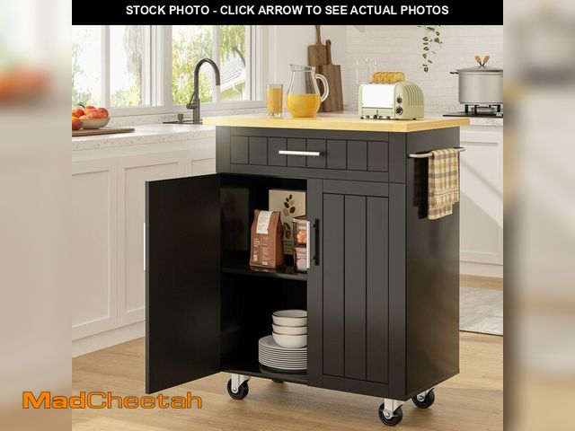 Lot 74-12689221 - (MISSING HARDWARE) SUNLEI Kitchen Island Cart on Wheels with Storage Cabinet &amp; Drawer, 26" Width...