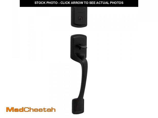 Lot 74-12086700 - Kwikset Prague Matte Black Single Cylinder Entry Door Handleset with Round Pismo Knob Featuring Smar...
