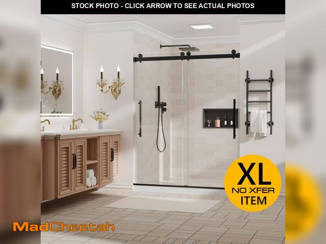 Lot 74-12908979 - Peorsily 44 in.-48 in. W x 74 in. H Sliding Frameless Shower Door in Matte Black Finish with Tempere...