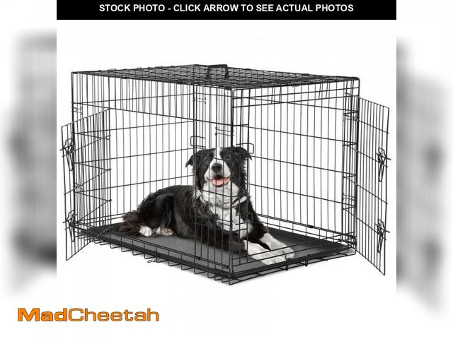 Lot 74-12514621 - EDX Medium Dog Crate with Divider Panel, 36" Double Door Folding Metal Wire Dog Cage with Plastic Le...