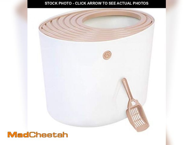 Lot 74-12137023 - IRIS USA Cat Litter Box, Large Top Entry with Litter Catching Lid and Scoop, Dog Proof, Cat Box Encl...