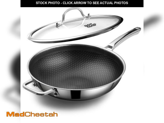 Lot 74-11549010 - DOTCLAD Wok pan,Hybrid 12 inch Wok with Lid, PFOA Free Cookware,non stick Stainless Steel Woks &amp;...