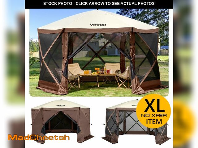 Lot 74-12571681 - VEVOR 12 * 12ft 6 Sided Pop-up Canopy Shelter Tent with Mesh Windows, Portable Carry Bag, Stakes, La...
