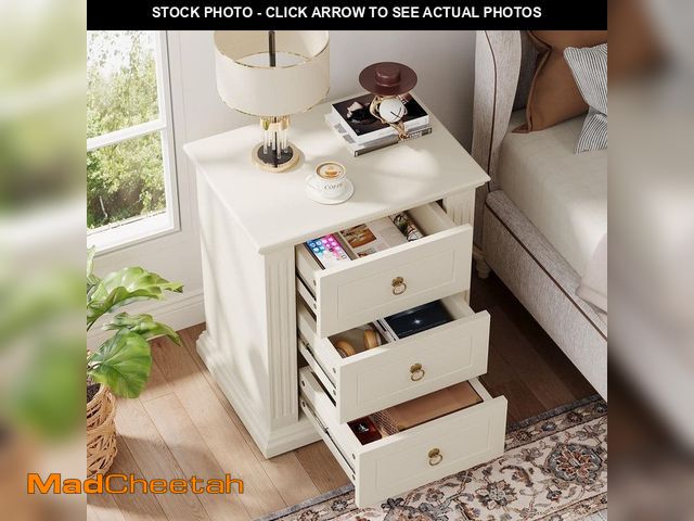 Lot 74-14293200 - TRIBESIGNS WAY TO ORIGIN Mayville Beige Wood 3-Drawer Nightstand Storage Drawers Modern Bedside Tabl...