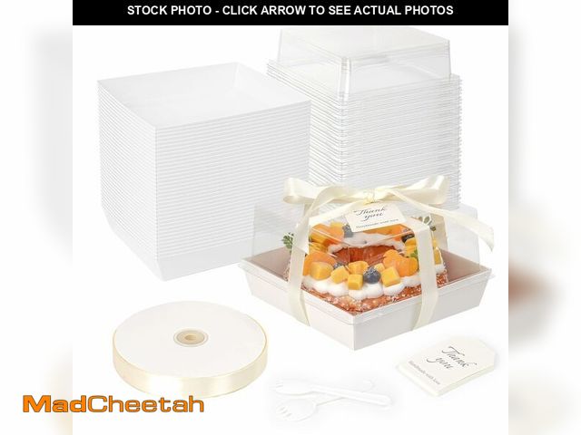 Lot 74-12708725 - 7 x 7 x 4 Inches Paper Cake Boxes with Clear Lids, 50 Pack White Large Charcuterie Square Food Conta...