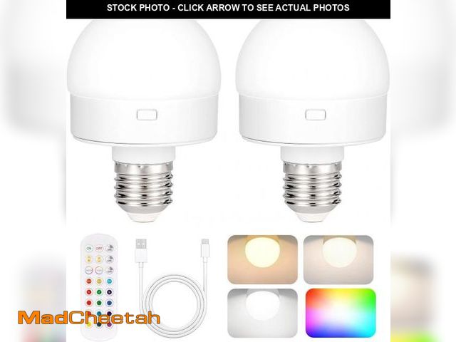 Lot 74-11555834 - Rechargeable Battery Operated Light Bulb with Remote Control 2 Packs, 350LM Dimmable Detachable LED ...