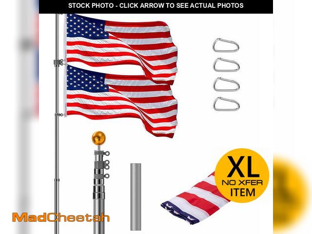 Lot 74-12781685 - VIVOHOME 25FT Telescoping Flag Pole with 3x5 Polyester American Flag and Golden Ball - UNUSED