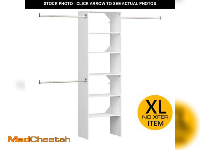Lot 74-14441684 - Style+ 84 in. W - 120 in. W White Tower Wall Mount 6-Shelf Wood Closet System - UNUSED