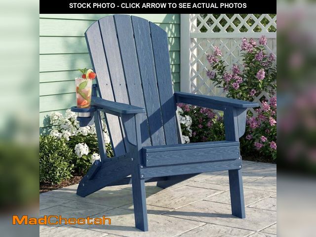 Lot 74-14608244 - Cobiod Folding Adirondack Chair with Cup Holder, HDPE All-Weather Outdoor Patio Chair, Ergonomic Woo...