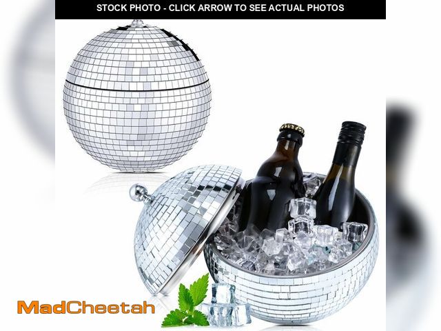 Lot 74-13521783 - Hoolerry 2L Disco Ball Ice Bucket for Cocktail Bar Retro 70s Barware Mirror Silver Disco Beverage Va...
