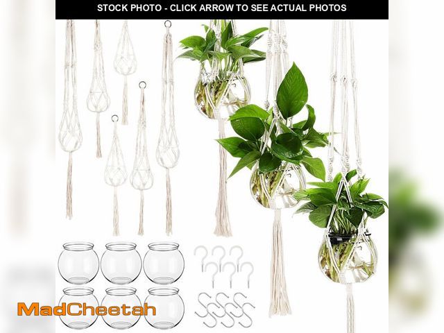 Lot 74-13567733 - Colingmill 6 Pcs Boho Macrame Plant Hanger with Small Plastic Pot Hanging Plant Holder Wall Planter ...