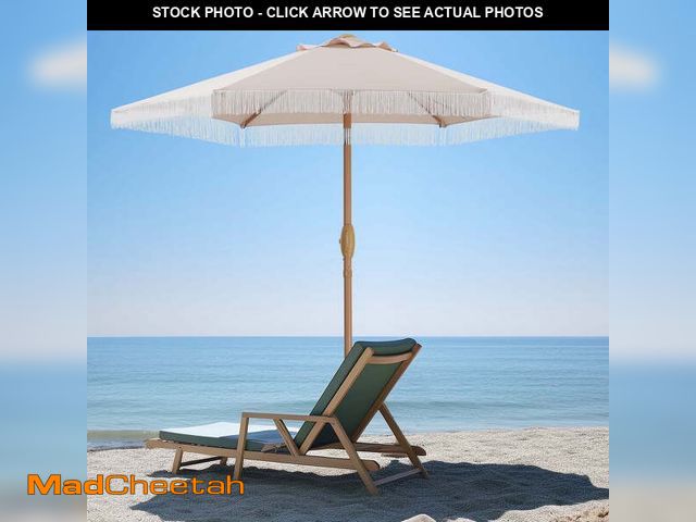 Lot 74-14087082 - Autlaycil 7.5 ft Patio Umbrella with Fringe for Beach, Pool, and Yard - Beige - UNUSED