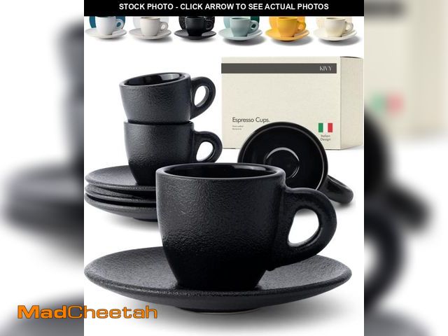 Lot 74-12308873 - KIVY 3 oz Espresso Cups Set of 4 - Thick Walled Stoneware Italian Style Cups and Saucers - Demitasse...